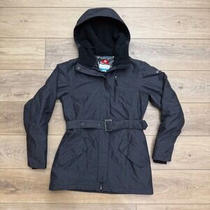 Columbia Omni-Heat Hooded Parka Womens Small Dark Grey Belted Winter Jacket